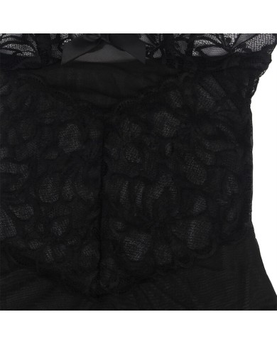 SUBBLIME - BABYDOLL BRETELLES RÉGLABLES ET DENTELLE TRANSPARENTE IMPRIMÉ FLORAL NOIR S/M