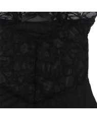 SUBBLIME - BABYDOLL BRETELLES RÉGLABLES ET DENTELLE TRANSPARENTE IMPRIMÉ FLORAL NOIR S/M