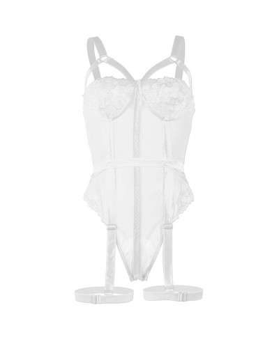 SUBBLIME - TEDDY AVEC JARRETIÈRE DÉTAIL POITRINE BLANC S/M