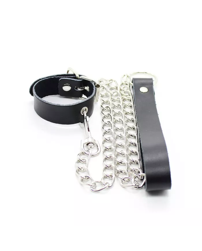 OHMAMA FETISH - COLLIER PÉNIS ET BRACELET EN CUIR AVEC CHAÎNE MÉTALLIQUE OHMAMA FETISH - COLLIER PÉNIS ET BRACELET EN CUIR AVEC CHAÎNE MÉTALLIQUE