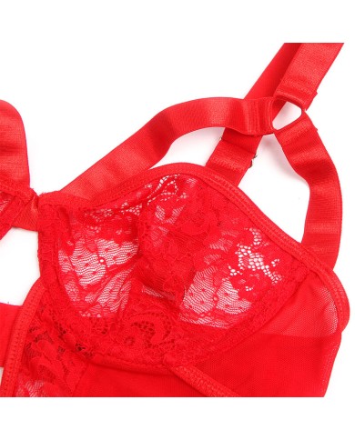SUBBLIME - TEDDY AVEC JARRETIÈRE AVEC DÉTAIL DENTELLE ET BANDES ROUGE S/M
