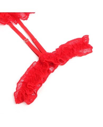 SUBBLIME - TEDDY AVEC JARRETIÈRE AVEC DÉTAIL DENTELLE ET BANDES ROUGE S/M