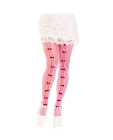 LEG AVENUE - BAS AVEC OUVERTURES COEUR & NOEUDS ROSE