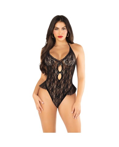 LEG AVENUE - BODY AVEC NOEUD ET VOLANTS NOIR TAILLE UNIQUE