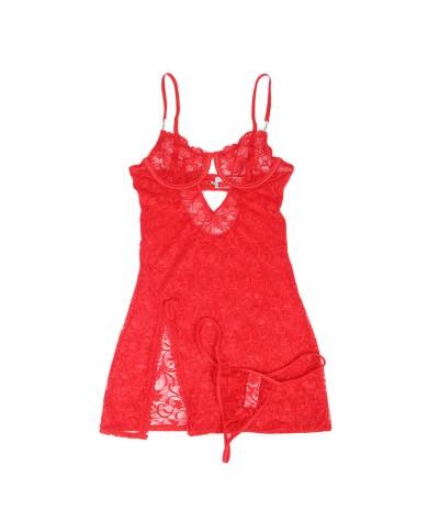 SUBBLIME - 954208 BABYDOLL EN DENTELLE À BRETELLES RÉGLABLES ROUGE S/M
