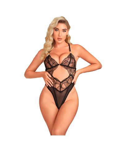SUBBLIME - 955212 BODY TRANSPARENT AVEC DENTELLE CREUSE NOIRE S/M