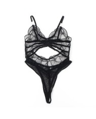 SUBBLIME - 955212 BODY TRANSPARENT AVEC DENTELLE CREUSE NOIRE S/M
