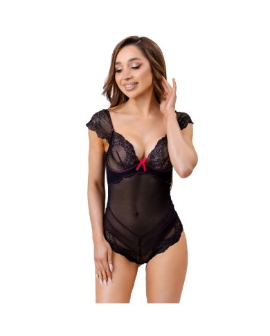 LIVCO CORSETTI FASHION - BODY EVELYN LC 20243 AVEC BORDURE EN DENTELLE ET TRANSPARENCES NOIR S/M