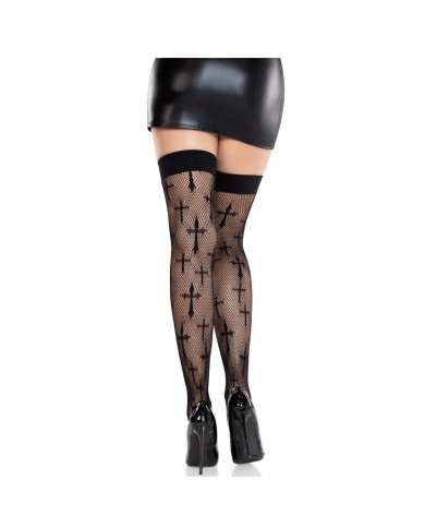 LEG AVENUE - BAS EN DENTELLE WORSHIP ME NOIRS