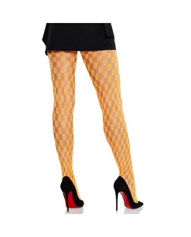 LEG AVENUE - COLLANTS EN DENTELLE AVEC ŒILLETS ORANGE FLUO