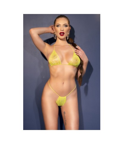 CHILIROSE - CR 4898 BIKINI STRASS JAUNE TAILLE UNIQUE