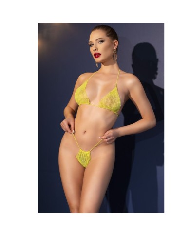 CHILIROSE - CR 4898 BIKINI STRASS JAUNE TAILLE UNIQUE