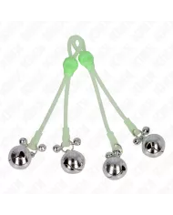 KINK - PINCES À TETON LUMINEUSES CRÂNE AVEC ANNEAU CLOCHES RÉGLABLES VERT / ARGENT