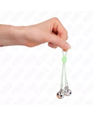 KINK - PINCES À TETON LUMINEUSES CRÂNE AVEC ANNEAU CLOCHES RÉGLABLES VERT / ARGENT