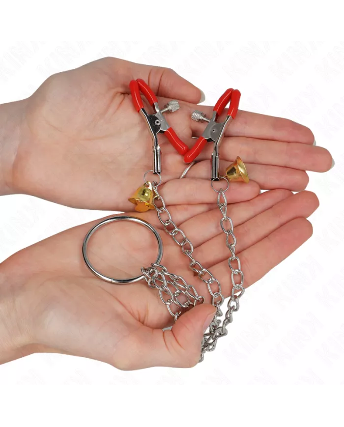 KINK - PINCES À TAMELON ET CLITO BELL TRIPLE ROUGE AVEC CHAINE 30 CM