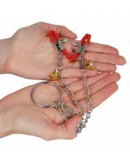 KINK - PINCES À TAMELON ET CLITO BELL TRIPLE ROUGE AVEC CHAINE 30 CM