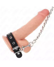 KINK - ANNEAU PÉNIS EN CUIR 21,5 X 2 CM AVEC CHAÎNE EN MÉTAL DE 60 CM ET SANGLE EN CUIR