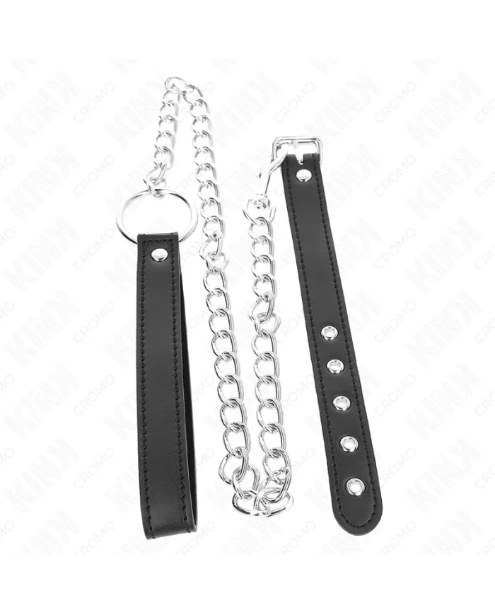 KINK - ANNEAU PÉNIS EN CUIR 21,5 X 2 CM AVEC CHAÎNE EN MÉTAL DE 60 CM ET SANGLE EN CUIR