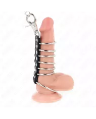 KINK - 7 ANNEAUX PÉNIS EN MÉTAL DE 3,8 CM À 5 CM CONNECTÉS AVEC DU CUIR ET UNE CHAÎNE EN MÉTAL 100 CM