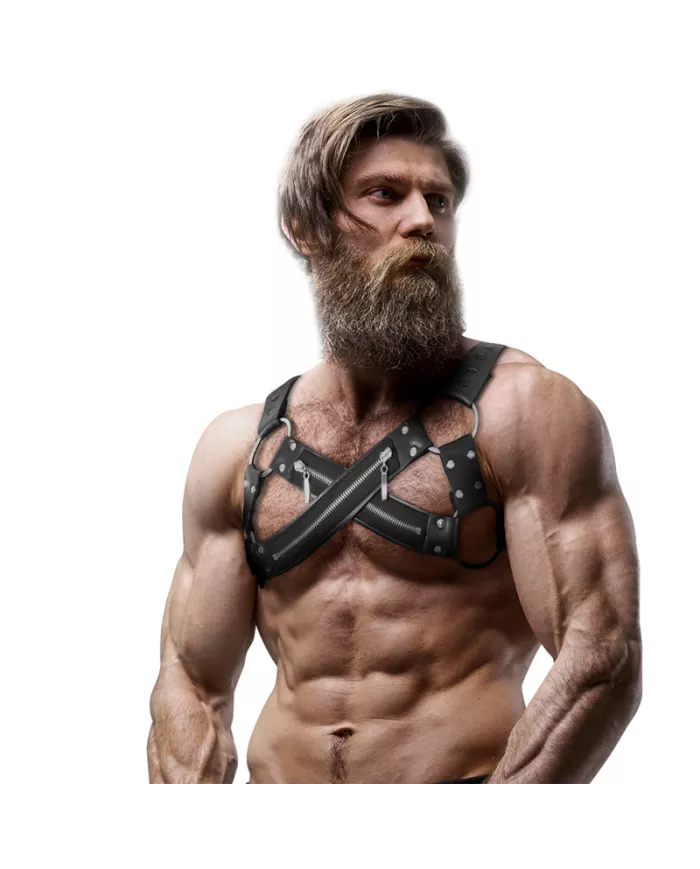 FETISH SUBMISSIVE ATTITUDE - HARNAIS DE POITRINE CROISÉ EN NÉOPRÈNE RÉGLABLE AVEC FERMETURES  GLISSIÈRE POUR HOMMES
