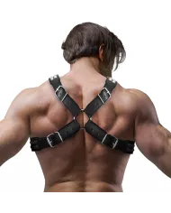 FETISH SUBMISSIVE ATTITUDE - HARNAIS EN CUIR ÉCOLOGIQUE POUR HOMMES  POITRINE CROISÉE AVEC RIVETS