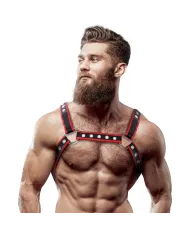 FETISH SUBMISSIVE ATTITUDE - HARNAIS DE POITRINE BULLDOG EN CUIR ÉCOLOGIQUE POUR HOMMES NOIR/ROUGE