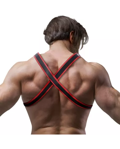 FETISH SUBMISSIVE ATTITUDE - HARNAIS DE POITRINE BULLDOG EN CUIR ÉCOLOGIQUE POUR HOMMES NOIR/ROUGE FETISH SUBMISSIVE ATTITUDE - HARNAIS DE POITRINE BULLDOG EN CUIR ÉCOLOGIQUE POUR HOMMES NOIR/ROUGE