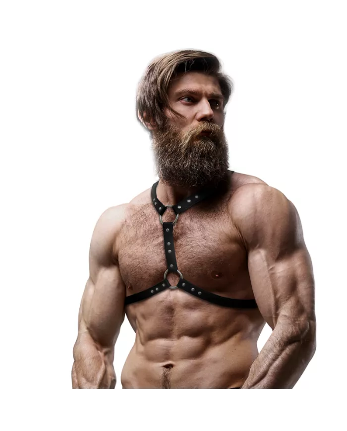 FETISH SUBMISSIVE ATTITUDE - HARNAIS DE POITRINE EN ÉCO-CUIR AVEC DOUBLE SUPPORT ET CLOUS POUR HOMMES FETISH SUBMISSIVE ATTITUDE - HARNAIS DE POITRINE EN ÉCO-CUIR AVEC DOUBLE SUPPORT ET CLOUS POUR HOMMES