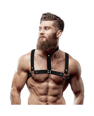 FETISH SUBMISSIVE ATTITUDE - HARNAIS DE POITRINE RÉGLABLE EN ÉCO-CUIR AVEC COLLIER POUR HOMMES FETISH SUBMISSIVE ATTITUDE - HARNAIS DE POITRINE RÉGLABLE EN ÉCO-CUIR AVEC COLLIER POUR HOMMES
