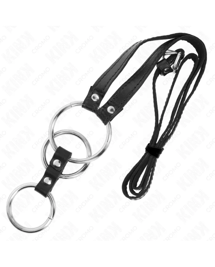 KINK - ANNEAU PÉNIS TRIPLE MÉTAL 3,8 CM À 5 CM AVEC CEINTURE EN CUIR 112 CM