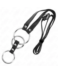KINK - ANNEAU PÉNIS TRIPLE MÉTAL 3,8 CM À 5 CM AVEC CEINTURE EN CUIR 112 CM
