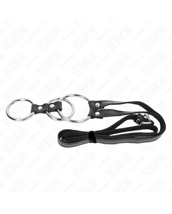KINK - ANNEAU PÉNIS TRIPLE MÉTAL 3,8 CM À 5 CM AVEC CEINTURE EN CUIR 112 CM