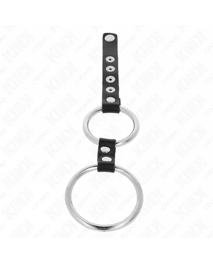 KINK - DOUBLE ANNEAU PÉNIS EN MÉTAL DE 3,8 CM À 5 CM CONNECTÉ AU CUIR