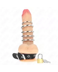 KINK - ANNEAU PÉNIS EN CUIR AVEC SANGLE DE VERROUILLAGE 21 X 2 CM ET 5 ANNEAUX MÉTALLIQUES DE 3 CM À 4 CM