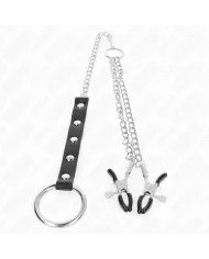 KINK - ANNEAU PÉNIS EN MÉTAL AVEC CHAÎNE ET PINCES À MAMELON RÉGLABLES