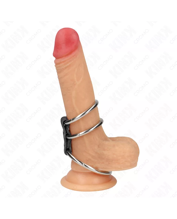 KINK - ANNEAU PÉNIS TRIPLE MÉTAL 3,7 CM À 5 CM CONNECTÉ AU CUIR