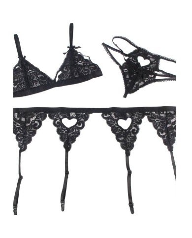 SUBBLIME - SET ENSEMBLE TROIS PIÈCES SOUTIEN-GORGE + PORTE-JARRETELLE + STRING S/M