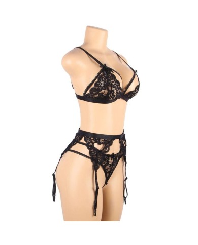 SUBBLIME - SET ENSEMBLE TROIS PIÈCES SOUTIEN-GORGE + PORTE-JARRETELLE + STRING S/M