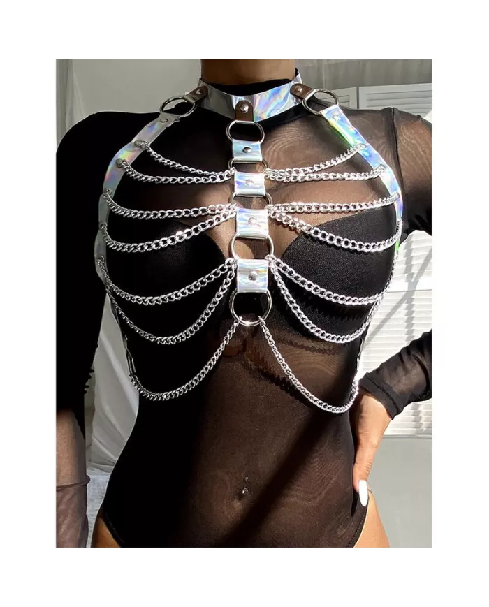 SUBBLIME - 953737 HARNAIS DE POITRINE AVEC ANNEAUX ET CHAÎNES ARGENT TAILLE UNIQUE