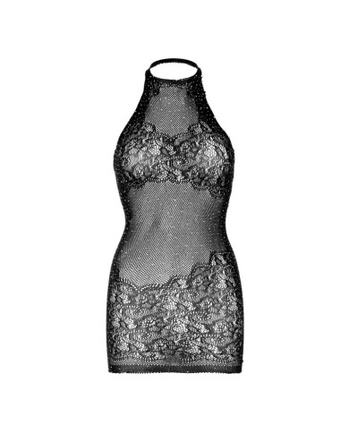 LEG AVENUE - RHINESTONE HALTER MINI ROBE TAILLE UNIQUE - NOIR