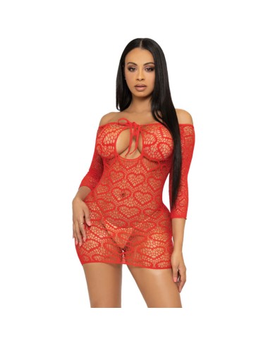 LEG AVENUE - MINI ROBE EN FILET COEUR TAILLE UNIQUE - ROUGE