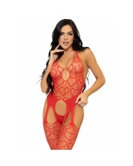 LEG AVENUE - BODYSTOCKING DE RED CON TIRANTES TALLA ÚNICA - NÉGRO