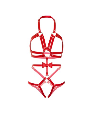 LEG AVENUE - KINK - HARNAIS CLOUTÉ O-RING TEDDY TAILLE S - ROUGE
