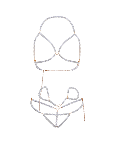 LEG AVENUE - ENSEMBLE BRACELETS SOUTIEN-GORGE ET STRING PERLES