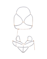 LEG AVENUE - ENSEMBLE BRACELETS SOUTIEN-GORGE ET STRING PERLES