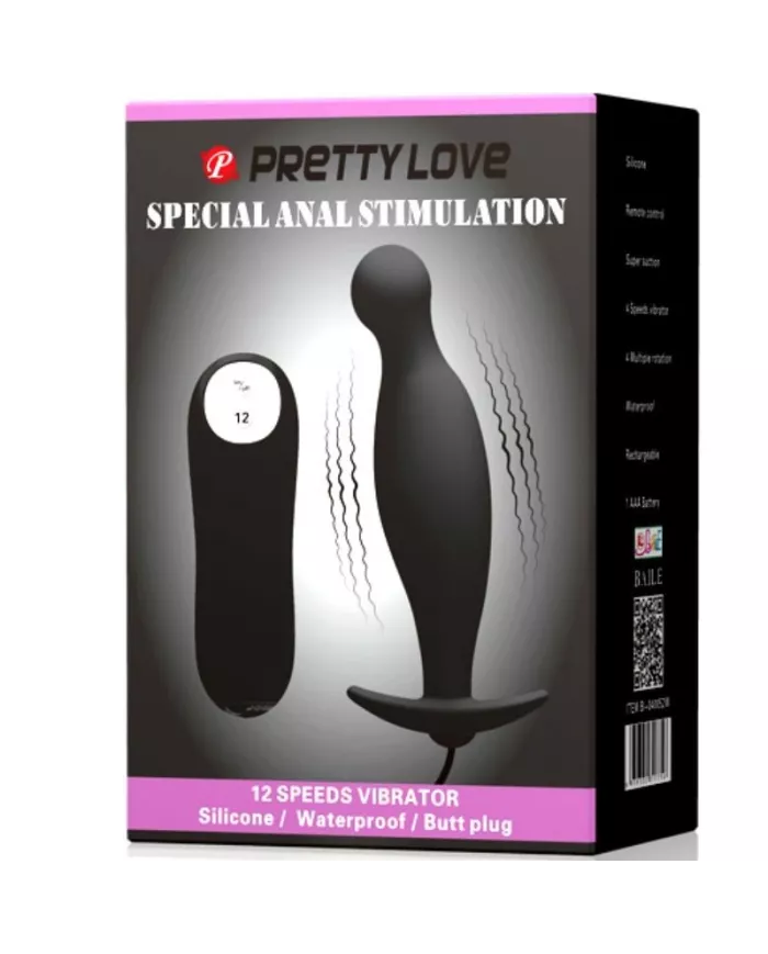 PRETTY LOVE - PLUG ANAL EN SILICONE 12 MODES DE VIBRATION NOIR