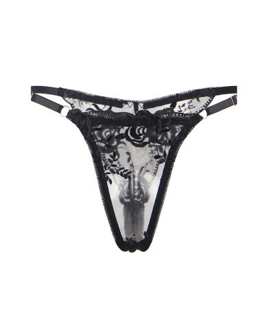 SUBBLIME - ENSEMBLE 3 PIÈCES SOUTIEN-GORGE + STRING + JARRETIÈRE IMPRIMÉ FLORAL NOIR S/M