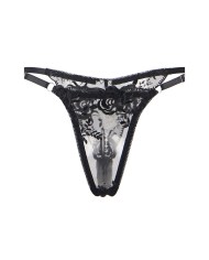 SUBBLIME - ENSEMBLE 3 PIÈCES SOUTIEN-GORGE + STRING + JARRETIÈRE IMPRIMÉ FLORAL NOIR S/M