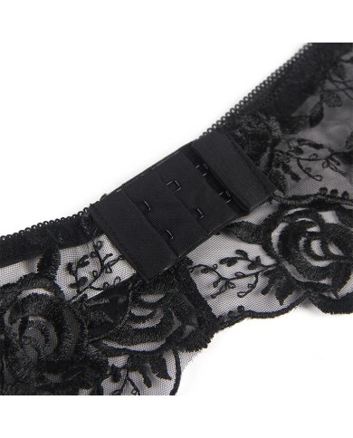 SUBBLIME - ENSEMBLE 3 PIÈCES SOUTIEN-GORGE + STRING + JARRETIÈRE IMPRIMÉ FLORAL NOIR S/M