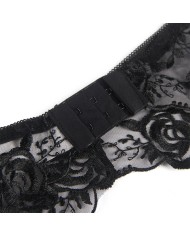 SUBBLIME - ENSEMBLE 3 PIÈCES SOUTIEN-GORGE + STRING + JARRETIÈRE IMPRIMÉ FLORAL NOIR S/M